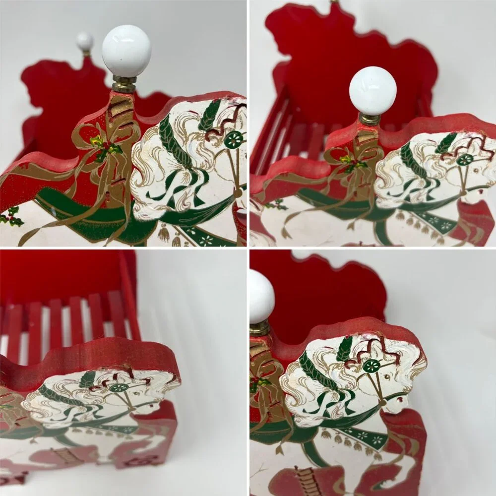 Vintage Carousel Horse Magazine Rack Red Green Wooden Toy Organizer Kids Room - Picture 9 of 9